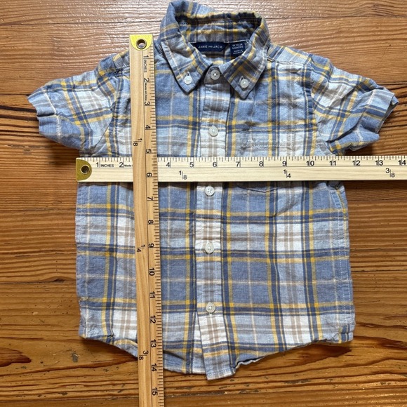 Janie and Jack Plaid Button Down Shirt Kids Blue Yellow Excellent SIZE 18-24M - Picture 4 of 5